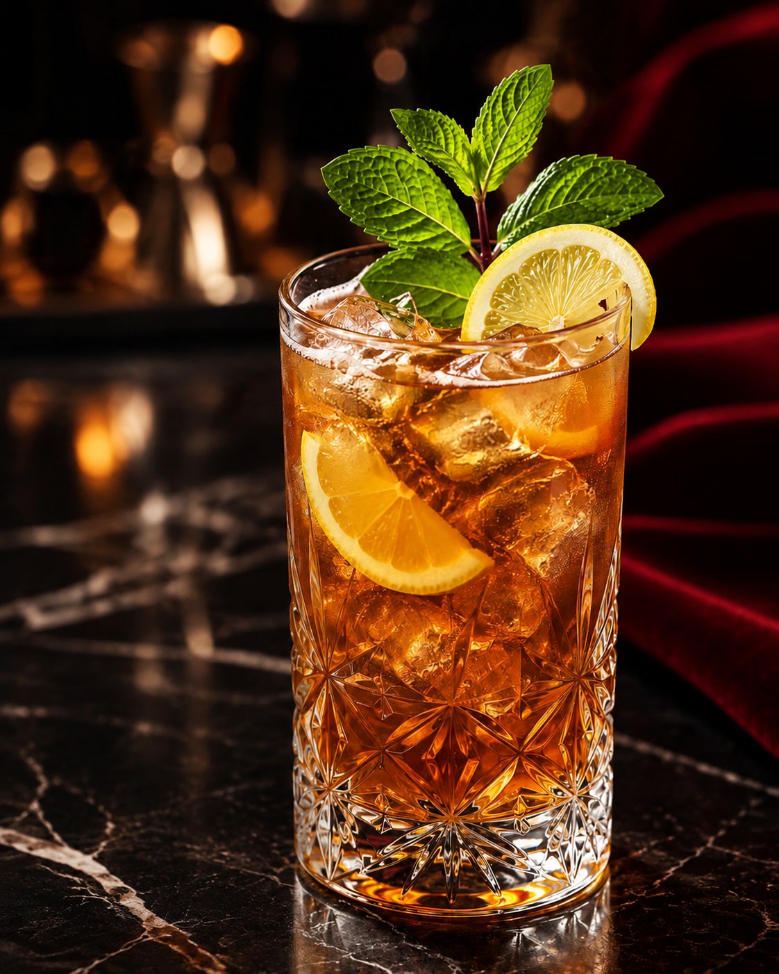 Triple Tea cocktail with lemon and fresh mint